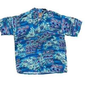 Pineapple Connection Vintage Rayon Geometric Hawaiian Shirt Men's Size XL
